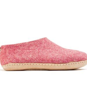 Woollyes Indoor 'Shoes' with Leather Sole Cherry Pink